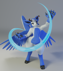 Size: 1128x1280 | Tagged: safe, artist:jesterkatz, oc, oc only, oc:ryan (jesterkatz), canine, chimera, equine, fictional species, hybrid, kangaroo, mammal, marsupial, pony, wolf, anthro, unguligrade anthro, 3d, blender, blender cycles, chimera-roo, femboy, hooves, macropod, magic, male, solo, solo male, water, wide hips, wings