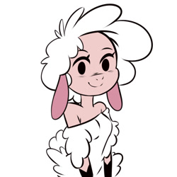 Size: 1200x1200 | Tagged: safe, artist:plague of gripes, leggy lamb (droopy), bovid, caprine, lamb, mammal, sheep, anthro, cc by-nc, creative commons, droopy (series), bust, female, simple background, smiling, solo, solo female, tex avery, white background