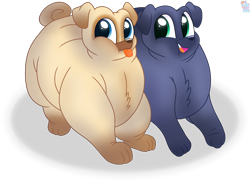 Size: 1964x1419 | Tagged: safe, artist:rainbow eevee, bingo (puppy dog pals), rolly (puppy dog pals), canine, dog, mammal, pug, feral, disney, puppy dog pals, adorafatty, blep, blue eyes, brother, brothers, chest fluff, cute, duo, duo male, fat, fat fetish, fluff, happy, looking at you, male, males only, obese, open mouth, siblings, simple background, smiling, teal eyes, tongue, tongue out, transparent background