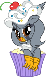 Size: 1012x1683 | Tagged: safe, artist:muhammad yunus, silver (angry birds), alicorn, equine, fictional species, mammal, pony, feral, angry birds, friendship is magic, hasbro, my little pony, angry birds 2, base used, carrying, crossover, cupcake, cute, female, food, looking at you, mare, medibang paint, ponified, rovio, simple background, solo, solo female, transparent background, vector