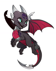 Size: 1150x1462 | Tagged: safe, artist:s-dragoness, cynder the dragon (spyro), dragon, fictional species, western dragon, feral, spyro the dragon (series), the legend of spyro, 2016, 2d, bracelet, cute, dragoness, female, flying, horns, jewelry, open mouth, simple background, smiling, solo, solo female, tail, white background, wings