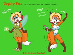 Size: 1280x969 | Tagged: safe, artist:veronica-skunkette, tinkerbell (peter pan), canine, fox, mammal, anthro, disney, peter pan (disney franchise), alcohol, big breasts, bra, breasts, cigarette, clothes, costume, drink, drunk, female, glass, panties, smoke, smoking, solo, solo female, underwear, vicki fox (michael russell), vixen, wine, zephy fox (vicki fox)