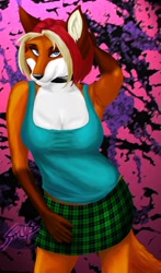 Size: 752x1280 | Tagged: safe, artist:fafnirmccloud, canine, fox, mammal, anthro, big breasts, breasts, cleavage, female, solo, solo female, vicki fox (michael russell), vixen, zephy fox (vicki fox)