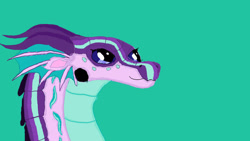 Size: 1280x720 | Tagged: safe, artist:moondrop-dazzle, starlight glimmer (mlp), dragon, fictional species, ambiguous form, friendship is magic, hasbro, my little pony, dragoness, dragonified, female, green background, simple background, solo, solo female, species swap