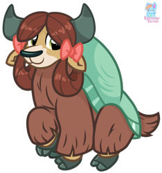 Size: 1154x1234 | Tagged: safe, artist:rainbow eevee, yona (mlp), mammal, yak, friendship is magic, hasbro, my little pony, bow, female, horns, monkey swings, simple background, smiling, solo, solo female, student six (mlp), transparent background, vector, yellow eyes
