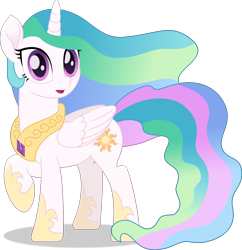 Size: 9015x9305 | Tagged: safe, artist:thatusualguy06, princess celestia (mlp), alicorn, equine, fictional species, mammal, pony, feral, friendship is magic, hasbro, my little pony, .svg available, 2021, absurd resolution, clothes, ethereal mane, ethereal tail, feathered wings, feathers, female, folded wings, hoof shoes, hooves, horn, jewelry, mare, missing accessory, movie accurate, peytral, raised hoof, regalia, shoes, simple background, solo, solo female, tail, transparent background, vector