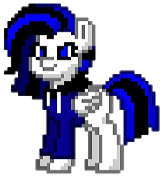 Size: 5253x5588 | Tagged: safe, artist:mrstheartist, oc, oc only, oc:sheila emerald, equine, fictional species, mammal, pegasus, pony, feral, friendship is magic, hasbro, my little pony, 2021, absurd resolution, bright colors, clothes, determined, digital art, female, hoodie, mare, pixel art, pony town, simple background, solo, solo female, topwear, transparent background