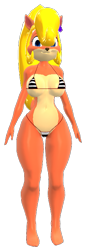 Size: 239x697 | Tagged: suggestive, artist:tetramundo, coco bandicoot (crash bandicoot), bandicoot, mammal, marsupial, anthro, plantigrade anthro, crash bandicoot (series), 2021, 3d, belly button, bikini, black bikini, black nose, black swimsuit, breasts, clothes, ears, eyelashes, female, fur, hair, looking at you, low res, micro bikini, simple background, solo, solo female, source filmmaker, swimsuit, tail, thighs, transparent background, wide hips