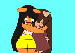 Size: 2507x1763 | Tagged: safe, artist:the-banana-splits-au, oc, oc only, ape, beagle, canine, dog, gorilla, mammal, primate, anthro, brother, brothers, cyan background, duo, duo male, male, males only, scared, siblings