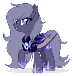 Size: 3684x3822 | Tagged: safe, artist:rioshi, artist:starshade, oc, oc only, oc:selenite, bat pony, equine, fictional species, mammal, pony, friendship is magic, hasbro, my little pony, 2021, armor, base used, commission, eyeshadow, female, high res, hooves, lidded eyes, looking at you, makeup, mare, night guard, night guard armor, raised hoof, simple background, solo, solo female, vector, white background