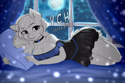 Size: 3000x1980 | Tagged: suggestive, artist:jerraldina, equine, human, mammal, pony, anthro, bed, female, lying down, lying on bed, night, on bed, room, sexy, solo, solo female, ych