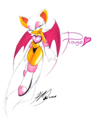 Size: 1018x1312 | Tagged: safe, artist:victoriankitty, rouge the bat (sonic), bat, mammal, anthro, sega, sonic the hedgehog (series), 2008, bat wings, belly button, blue eyes, breasts, brown body, bust, cleavage, clothes, female, midriff, panties, pencil drawing, sexy, shoes, simple background, solo, solo female, stupid sexy rouge, traditional art, underwear, watermark, webbed wings, white background, wings