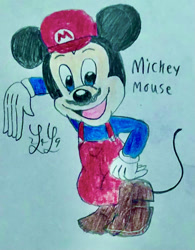 Size: 1225x1567 | Tagged: safe, artist:lugialover249, mario (mario), mickey mouse (disney), mammal, mouse, rodent, anthro, plantigrade anthro, disney, mario (series), mickey and friends, nintendo, cosplay, crossover, male, solo, solo male
