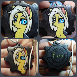 Size: 1250x1250 | Tagged: safe, artist:megabait, equine, mammal, pony, fallout equestria, fallout, friendship is magic, hasbro, my little pony, craft, female, handmade, irl, mare, photo, wood, wooden keychain