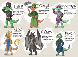 Size: 4364x3213 | Tagged: safe, artist:taborlin123, fictional species, kobold, reptile, anthro, dungeons & dragons, cleric, female, male, monk, ranger, rogue, warlock, wizard