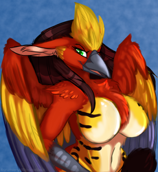 Size: 2382x2591 | Tagged: suggestive, artist:grumpygriffcreation, oc, bird, anthro, breasts, feathered wings, feathers, featureless breasts, female, high res, solo, solo female, wings