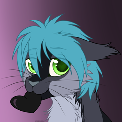 Size: 3512x3512 | Tagged: safe, artist:starshade, oc, oc only, oc:greflast, cat, feline, mammal, feral, 2021, cheek fluff, chest fluff, cute, ear fluff, ears, feathers, floppy ears, fluff, flying, fur, green eyes, hair, head fluff, heart, heart eyes, high res, holiday, male, open mouth, simple background, solo, solo male, valentine's day, wingding eyes