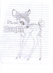 Size: 1275x1740 | Tagged: safe, artist:the lone rodent, bambi (bambi), arthropod, butterfly, insect, feral, bambi (film), disney, fawn, hooves, lined paper, male, monochrome, solo, solo male, young