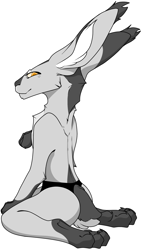 Size: 1262x2208 | Tagged: artist needed, source needed, safe, oc, lagomorph, mammal, rabbit, anthro, digitigrade anthro, blushing, bunny ears, butt fluff, cheek fluff, chest fluff, claws, clothes, curvy, ear fluff, easter, feet, female, fluff, fur, hair, head fluff, lingerie, neck fluff, orange eyes, paw pads, paws, pose, simple background, smirk, solo, solo female, tail, tail fluff, underwear, white background, yellow eyes