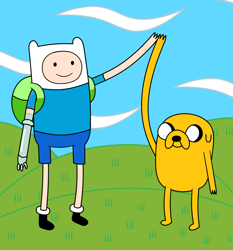 Size: 1525x1634 | Tagged: safe, artist:isrrael120, finn the human (adventure time), jake the dog (adventure time), canine, dog, human, mammal, anthro, adventure time, cartoon network, background, duo, duo male, fanart, male, males only, simple background