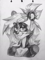 Size: 1536x2048 | Tagged: safe, artist:narkozexe, oc, oc only, bear, mammal, panda, anthro, ambiguous gender, lidded eyes, sketch, smiling, solo, solo ambiguous, traditional art