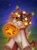 Size: 899x1200 | Tagged: safe, artist:margony, oc, oc only, cat, equine, feline, hybrid, mammal, pony, feral, cute, female, halloween, holding, holiday, jack-o-lantern, looking at you, mouth hold, pumpkin, smiling, solo, solo female, star