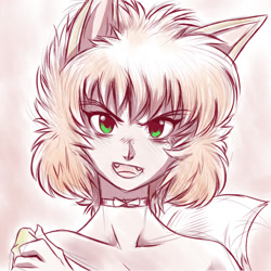 Size: 1200x1200 | Tagged: character needed, safe, artist:plague of gripes, animal humanoid, cat, feline, fictional species, mammal, humanoid, cc by-nc, creative commons, bust, choker, female, koto (yu yu hakusho), open mouth, solo, solo female, tail, yu yu hakusho