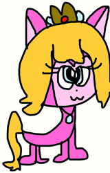 Size: 664x1038 | Tagged: safe, artist:sugarbugjewelpet, princess peach (mario), canine, dog, husky, mammal, feral, mario (series), nintendo, bangs, blonde hair, blonde tail, blue eyes, crown, dogified, eyelashes, female, feralized, fur, furrified, hair, jewelry, necklace, owo, pendant, pink body, pink fur, quadrupedal, regalia, simple background, solo, solo female, species swap, tail, white background