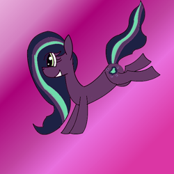 Size: 600x600 | Tagged: safe, artist:moonlightwolfpup, oc, oc only, oc:aurora shine, earth pony, equine, fictional species, mammal, pony, feral, hasbro, my little pony, female, gradient background, green eyes, hooves, mare, purple body, smiling, solo, solo female