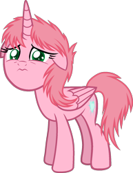 Size: 1148x1486 | Tagged: safe, artist:muhammad yunus, aelita (code lyoko), alicorn, equine, fictional species, mammal, pony, feral, code lyoko, friendship is magic, hasbro, my little pony, base used, crossover, cute, female, feralized, floppy ears, furrified, hair, looking at you, mare, medibang paint, pink body, pink hair, ponified, sad, sadorable, simple background, solo, solo female, transparent background
