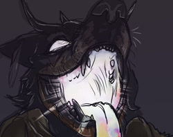 Size: 964x768 | Tagged: safe, artist:velociawesome, charr, feline, fictional species, mammal, anthro, guild wars, bust, glowing mouth, open mouth, portrait, solo, tongue, tongue out