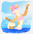 Size: 959x983 | Tagged: species needed, safe, artist:luluamore, anthro, beach, clothes, commission, digital art, femboy, glasses, lineless, male, partially submerged, round glasses, signature, solo, solo male, summer, swimsuit, water