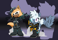 Size: 1051x733 | Tagged: safe, artist:thedarkshadow1990, tangle the lemur (sonic), whisper the wolf (sonic), canine, lemur, mammal, primate, wolf, anthro, plantigrade anthro, idw sonic the hedgehog, sega, sonic the hedgehog (series), 2021, duo, duo female, female, females only