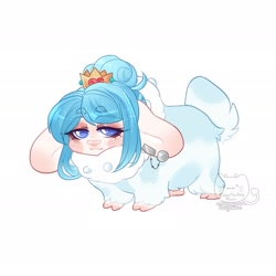 Size: 1920x1920 | Tagged: safe, artist:honkingmother, oc, oc only, bovid, caprine, mammal, sheep, feral, blue eyes, crown, ear piercing, earring, female, jewelry, looking at you, piercing, regalia, solo, solo female