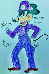 Size: 1280x1941 | Tagged: safe, artist:lugialover249, mortimer mouse (disney), waluigi (mario), mammal, mouse, rodent, anthro, plantigrade anthro, disney, mario (series), mickey and friends, nintendo, crossover, male, solo, solo male