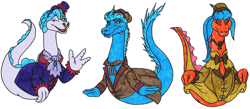 Size: 2508x1098 | Tagged: safe, artist:tektalox, cool ness (happy ness), loch ness monster, prompt ness (happy ness), sweet ness (happy ness), feral, happy ness: the secret of the loch, 2d, female, male, purple body, simple background, trio, white background