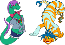 Size: 2925x2050 | Tagged: safe, artist:tektalox, loch ness monster, oc, oc only, oc:gay ness, oc:mad ness, feral, happy ness: the secret of the loch, duo, duo male, eye through hair, hair, high res, male, males only, semi-grimdark, simple background, transparent background