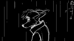 Size: 1280x720 | Tagged: safe, artist:coyoteesquire, oc, oc only, oc:nikola (coyoteesquire), canine, coyote, mammal, anthro, 2d, 2d animation, animated, frame by frame, gif, male, monochrome, rain, sad, solo, solo male