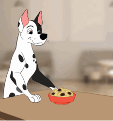 Size: 651x700 | Tagged: safe, artist:tuwka, canine, dog, great dane, mammal, feral, 2d, 2d animation, ambiguous gender, animated, cute, food, frame by frame, gif, heterochromia, solo, solo ambiguous, spaghetti