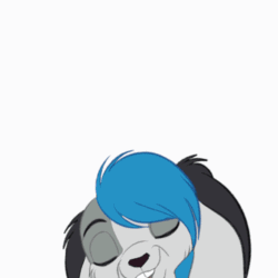 Size: 500x500 | Tagged: safe, artist:tuwka, lagomorph, mammal, rabbit, anthro, 2d, 2d animation, ambiguous gender, animated, blue hair, clothes, cute, floppy ears, frame by frame, front view, fur, gif, gray body, gray fur, hair, long ears, low res, purple eyes, simple background, smiling, solo, solo ambiguous, teeth, white background