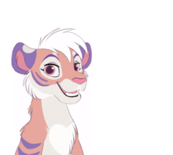 Size: 500x447 | Tagged: safe, artist:tuwka, big cat, feline, mammal, tiger, feral, 2d, 2d animation, animated, cute, female, frame by frame, fur, gif, hair, looking at you, low res, pink body, pink eyes, pink fur, simple background, solo, solo female, striped fur, tigress, waving, white background, white hair