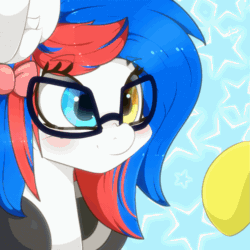 Size: 1111x1111 | Tagged: safe, artist:n0nnny, equine, mammal, pony, feral, friendship is magic, hasbro, my little pony, 2d, 2d animation, animated, blushing, boop, cute, eye through hair, female, frame by frame, gif, glasses, hair, mare, meganekko, solo focus, ungulate