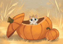 Size: 800x560 | Tagged: safe, artist:willow-s-linda, cat, feline, mammal, 2d, 2d animation, ambiguous gender, ambiguous only, animated, blue sclera, colored sclera, cute, frame by frame, gif, green sclera, group, kitten, pumpkin, trio, trio ambiguous, vegetables, young
