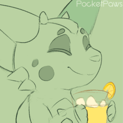 Size: 827x827 | Tagged: safe, artist:pocketpaws, fictional species, mammal, nickit, feral, nintendo, pokémon, 2d, 2d animation, ambiguous gender, animated, drinking, frame by frame, gif, lemonade, solo, solo ambiguous