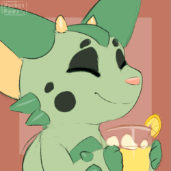 Size: 821x821 | Tagged: safe, artist:pocketpaws, fictional species, mammal, nickit, feral, nintendo, pokémon, 2d, 2d animation, animated, colored, cute, drinking, frame by frame, gif, lemonade, male, solo, solo male