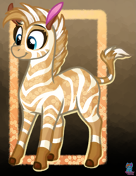 Size: 1415x1837 | Tagged: safe, artist:rainbow eevee, dhahabu (the lion guard), equine, mammal, zebra, disney, the lion guard, the lion king, 2d, blue eyes, female, front view, fur, hooves, mare, solo, solo female, striped fur, three-quarter view, ungulate