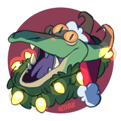 Size: 1000x1000 | Tagged: safe, artist:inzergue, fictional species, willosaur, ambiguous form, spore (game), ambiguous gender, bust, christmas, clothes, front view, hat, holiday, looking at you, open mouth, partially transparent background, santa hat, solo, solo ambiguous, three-quarter view, transparent background
