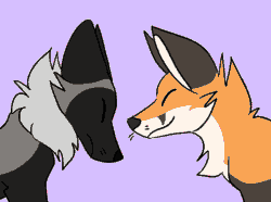 Size: 660x490 | Tagged: safe, artist:theroguez, oc, oc only, oc:foxfox (theroguez), canine, fox, mammal, red fox, feral, 2d, 2d animation, ambiguous gender, ambiguous only, animated, cute, duo, duo ambiguous, frame by frame, gif, licking, ocbetes, purple background, simple background, tongue, tongue out
