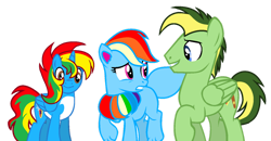 Size: 1280x666 | Tagged: safe, artist:choisky13, rainbow dash (mlp), oc, oc only, oc:didgeree, oc:rainbow eevee, oc:shield wing, alicorn, eevee, eeveelution, equine, fictional species, hybrid, mammal, pegasus, pokémon pony, pony, feral, friendship is magic, hasbro, my little pony, nintendo, pokémon, blue body, female, green body, hair, horn, male, mane, wings