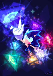Size: 1024x1449 | Tagged: safe, artist:lyokoblight, sonic the hedgehog (sonic), hedgehog, mammal, anthro, plantigrade anthro, sega, sonic the hedgehog (series), 2021, chaos emerald, male, quills, solo, solo male